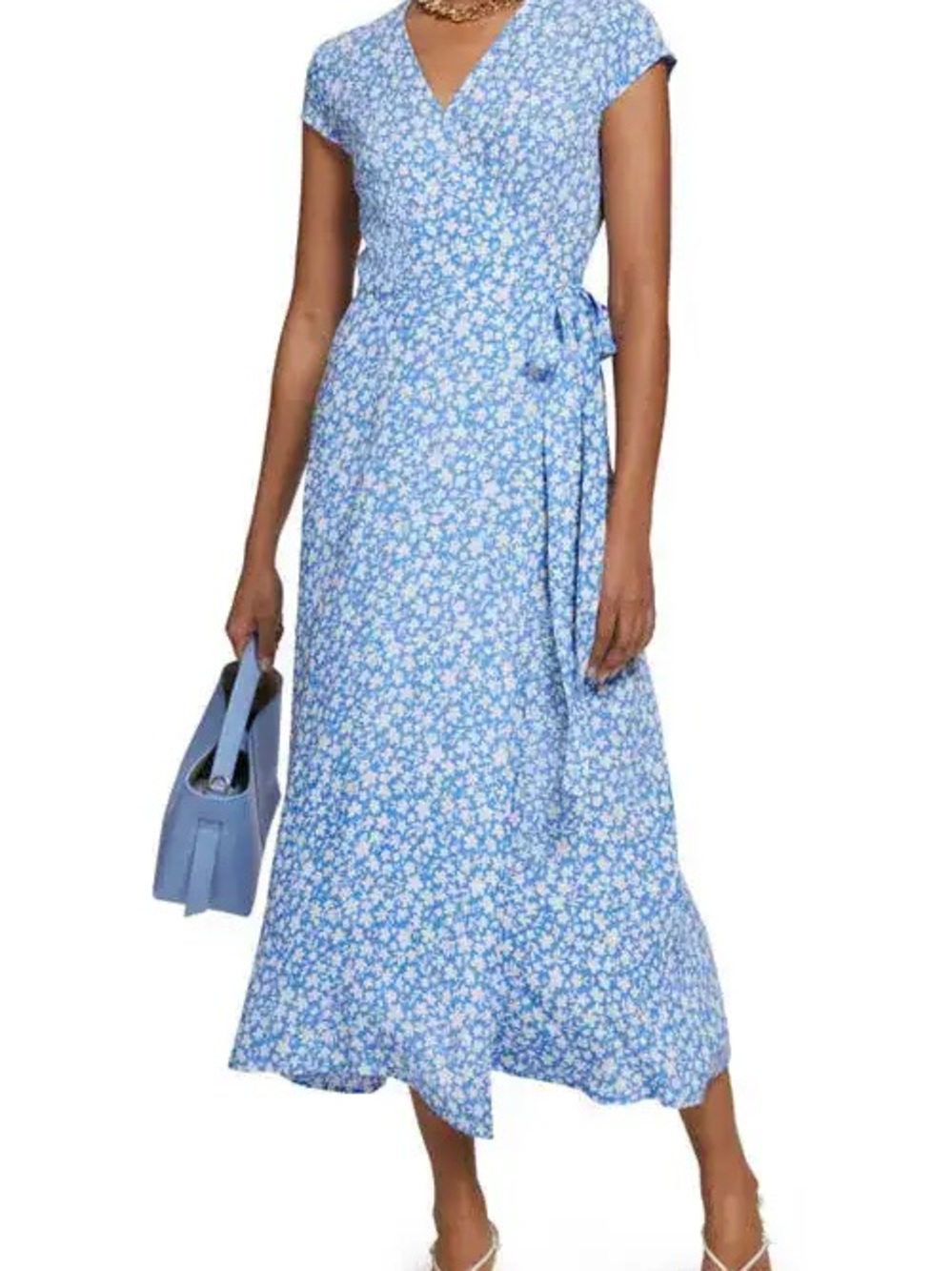 & Other Stories Light Blue Floral Wrap Midi Dress